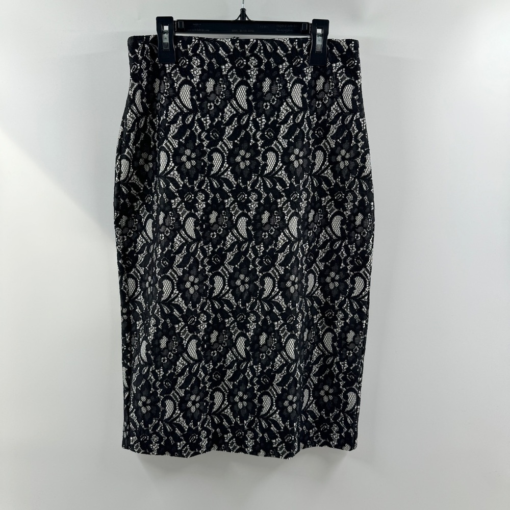Worthington White & Black Lace Pencil Skirt | Size 4 | Back Zipper & Slit